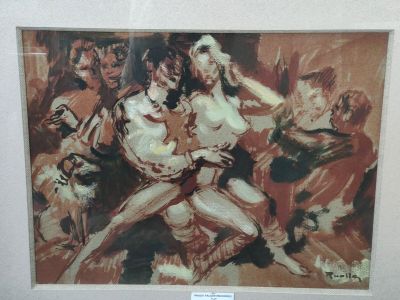 Lucien RUOLLE : "La danse". Technique mixte, SBD, 23 x 30 cm