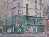 painting of a painting of a building on a city street