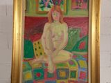 une peinture représentant une femme assise sur une chaise