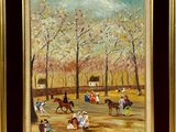 tableau représentant un tableau où figurent des personnes et des chevaux dans un parc