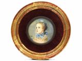 portrait d'une femme en robe bleue dans un cadre doré