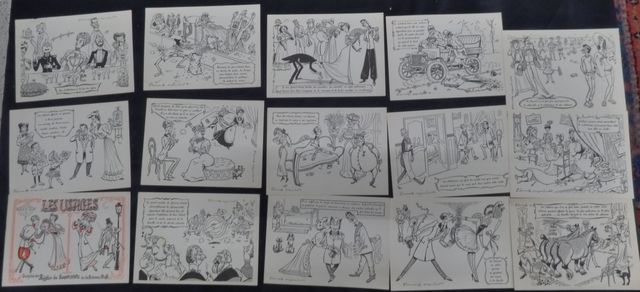 Série de 14 gravures humoristiques « les usages inspirés des règl...