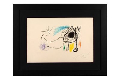 tableau encadré représentant un dessin d'un chien avec une pelote de laine