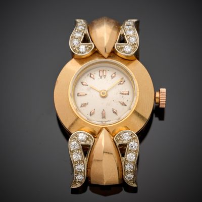 Montre de dame en or jaune et gris 750 millièmes, le boîtier rond, cad