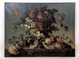 une peinture de fleurs dans un vase sur une table