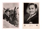 two black and white photos of a man and a horse