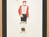 an image of a drawing of a man in a costume holding a stick