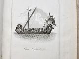 an old book with a drawing of a boat on it