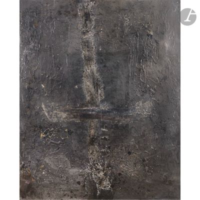an image of a painting of a cross on a gray background