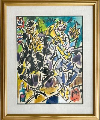 painting of a group of people playing musical instruments in a room
