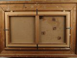 an old picture of a wooden cabinet with two doors and a window