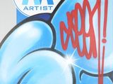 graffiti sur le mur d'un immeuble orné d'une bande bleue et blanche