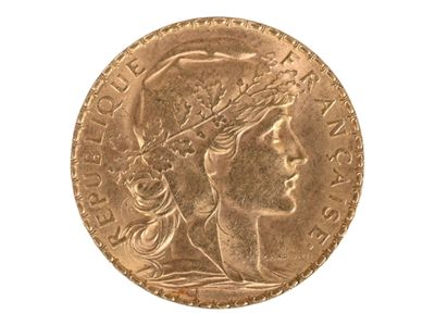 Pièce de 20 francs or au coq, 1908. Petites usures. - Photo 1