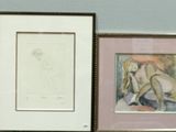 four framed pictures of a woman on a shelf