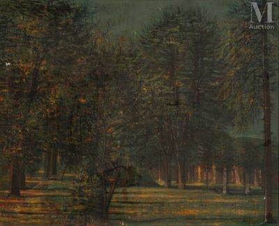 a painting of a man riding a horse in a park