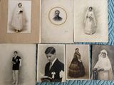 several old black and white photos of a man and a woman and a child