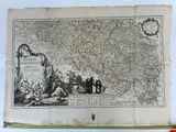 an old map of the country of england with a man and a dog