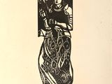 un dessin en noir et blanc d'une femme en robe