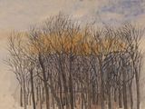 une image représentant un tableau d'un groupe d'arbres dans la neige