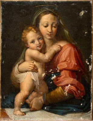 an image of a painting of a woman holding a baby