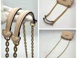 three pictures of a handbag with chains attached to it and a handbag with a chain attached to it