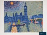 une photo d'un tableau représentant Big Ben et un bateau sur l'eau