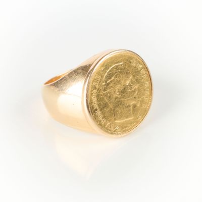 Bague chevalière en or (750‰), sertie d'une monnaie en or 10… - Photo 1