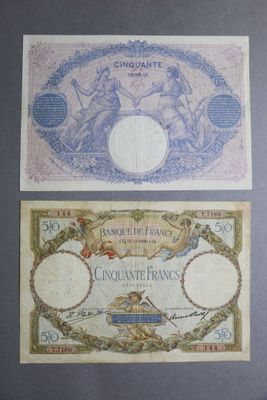 Lot de 2 billets Français : 50 Francs bleu et rose : 19-5-1913 F.14 et - Photo 1