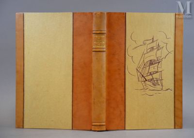 an old book with a drawing of a ship on it