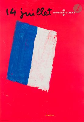a red book with a blue and white flag on it