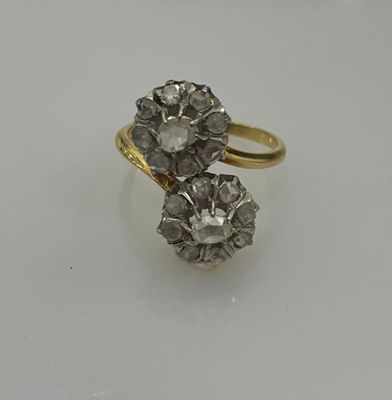 BAGUE toi et moi en or jaune 18K (750 millièmes) et argent o…