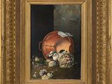 an image of a painting of a vase and flowers on a table