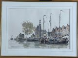 une image d'une peinture de bateaux dans un port