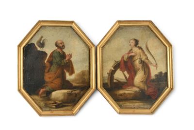 deux tableaux représentant un homme et une femme assis sur un rocher