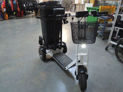 a scooter that has a basket on the back of it