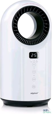 an image of a white air purifier sitting on top of a white table