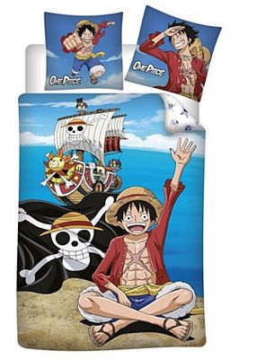 anime one piece bedding set with a pirate on the beach