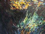 une peinture à l'huile représentant des nénuphars dans un étang