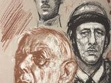drawing of a group of men in hats and ties standing next to each other