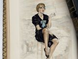 a drawing of a woman sitting on a chair holding a cigarette