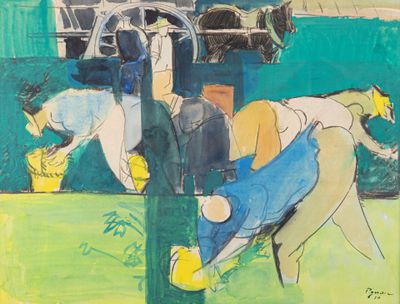 un tableau représentant un homme à cheval et une femme à cheval