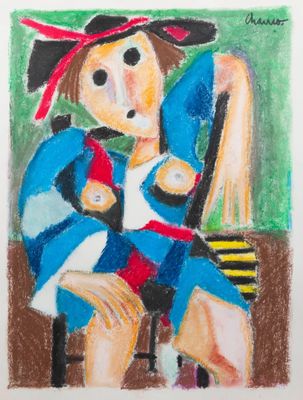tableau représentant un garçon déguisé en pirate, assis sur une chaise