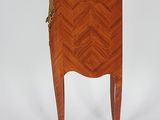 an image of a small wooden table with a marble top
