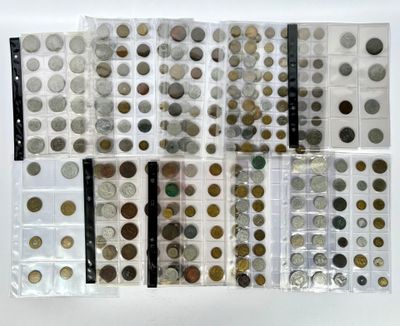 a close up of a bunch of coins on a table