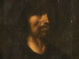 un tableau représentant un homme barbu vêtu d'une chemise noire