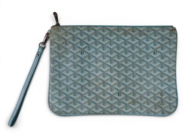 a close up of a small blue purse with a zipper