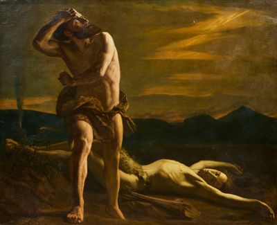 une image représentant un tableau où l'on voit un homme debout à côté d'un homme mort