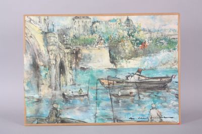une image d'un tableau représentant un bateau dans l'eau