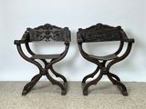 paire de chaises anciennes en bois, avec des accoudoirs et des pieds sculptés