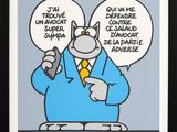 une image représentant un chat de bande dessinée en costume-cravate, tenant un micro